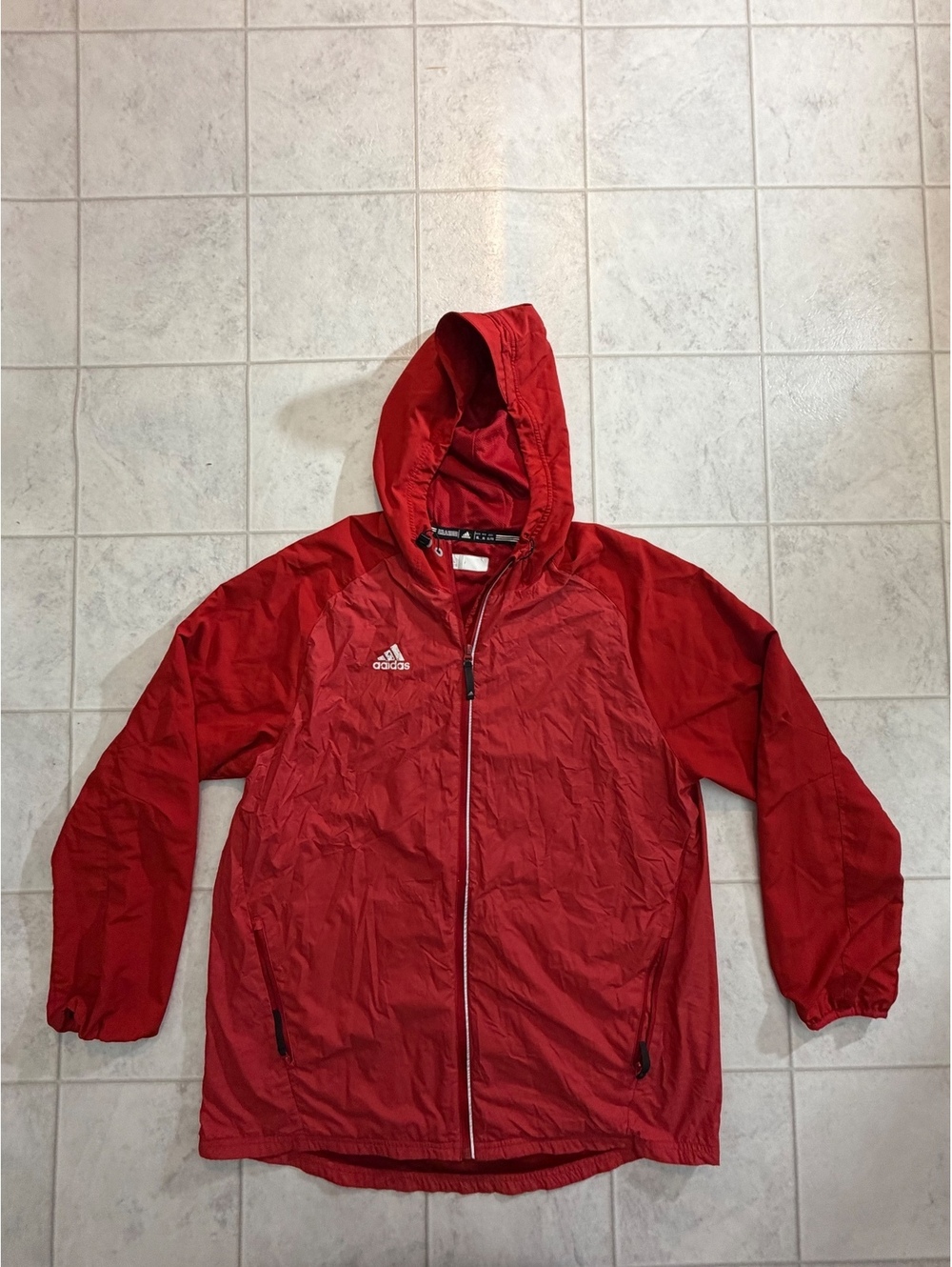 Adidas red hooded windbreaker jacket